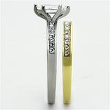 Two-Tone IP Gold (Ion Plating) Stainless Steel Ring with AAA Grade CZ  in Clear