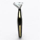Two-Tone IP Gold (Ion Plating) Stainless Steel Ring with AAA Grade CZ  in Clear