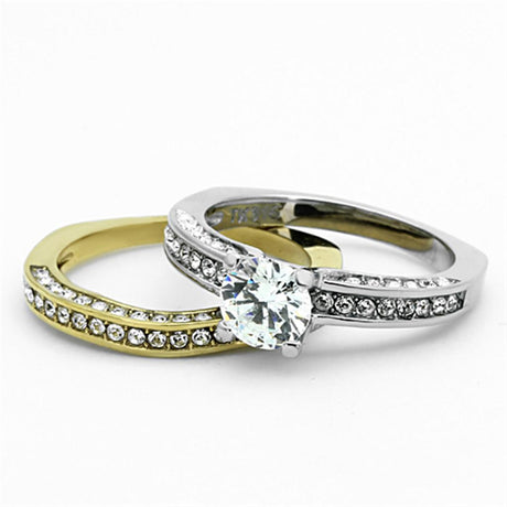 Two-Tone IP Gold (Ion Plating) Stainless Steel Ring with AAA Grade CZ  in Clear