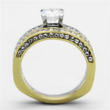 Two-Tone IP Gold (Ion Plating) Stainless Steel Ring with AAA Grade CZ  in Clear