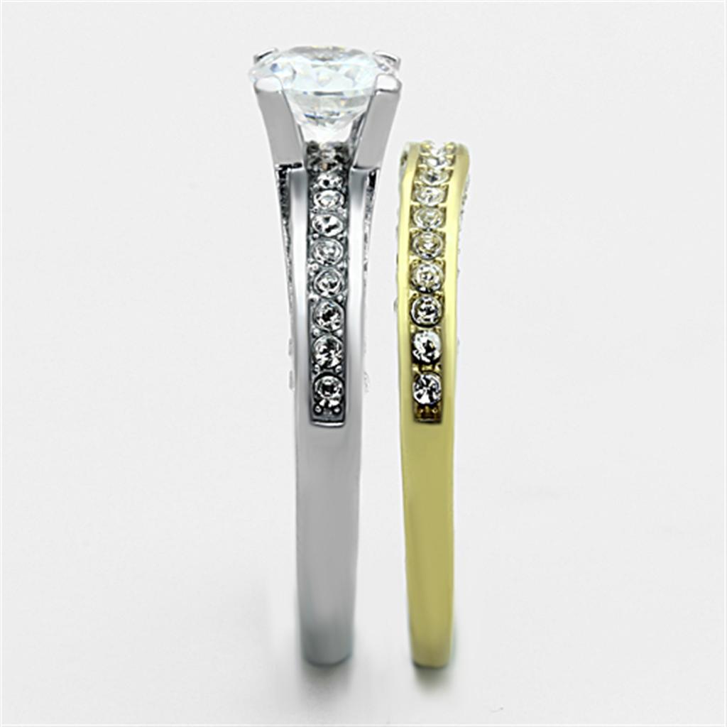 Two-Tone IP Gold (Ion Plating) Stainless Steel Ring with AAA Grade CZ  in Clear