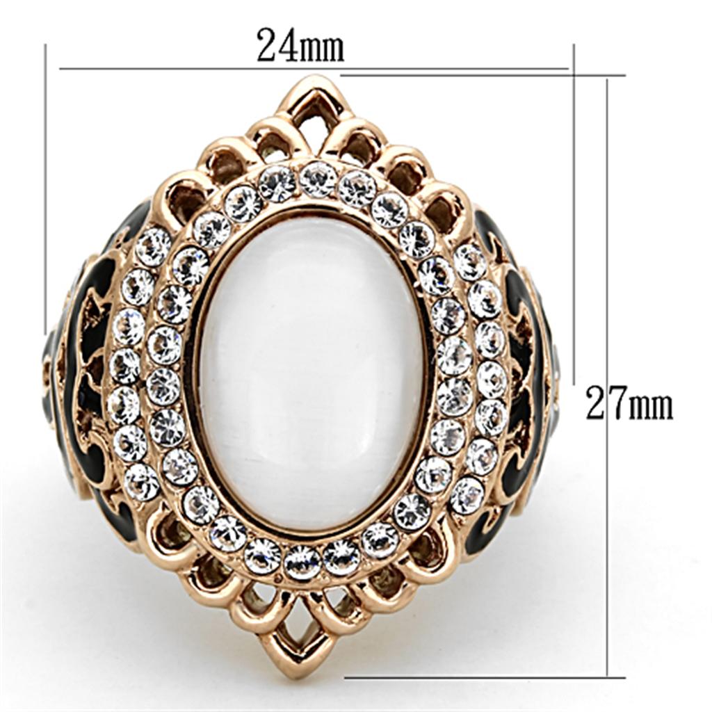 IP Rose Gold(Ion Plating) Stainless Steel Ring with Synthetic Cat Eye in White