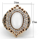 IP Rose Gold(Ion Plating) Stainless Steel Ring with Synthetic Cat Eye in White