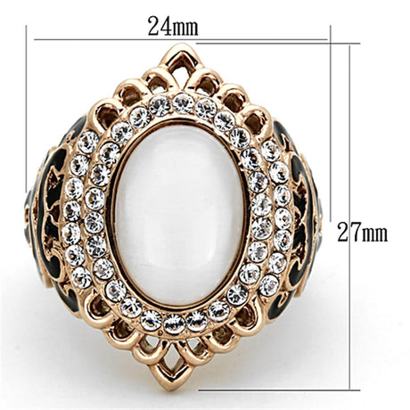 IP Rose Gold(Ion Plating) Stainless Steel Ring with Synthetic Cat Eye in White