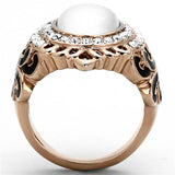 IP Rose Gold(Ion Plating) Stainless Steel Ring with Synthetic Cat Eye in White
