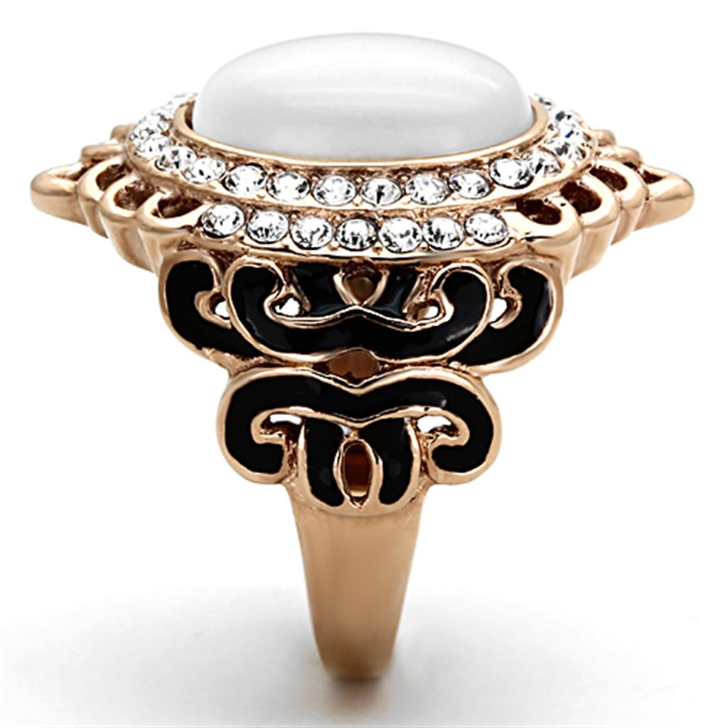IP Rose Gold(Ion Plating) Stainless Steel Ring with Synthetic Cat Eye in White