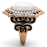 IP Rose Gold(Ion Plating) Stainless Steel Ring with Synthetic Cat Eye in White