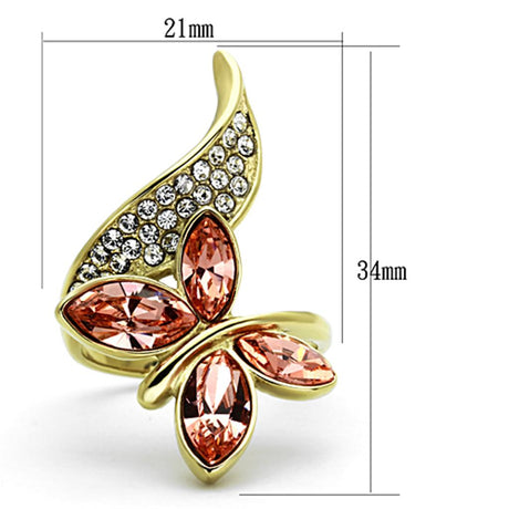 IP Gold(Ion Plating) Stainless Steel Ring with Top Grade Crystal  in Light Peach