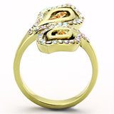 IP Gold(Ion Plating) Stainless Steel Ring with Top Grade Crystal  in Multi Color