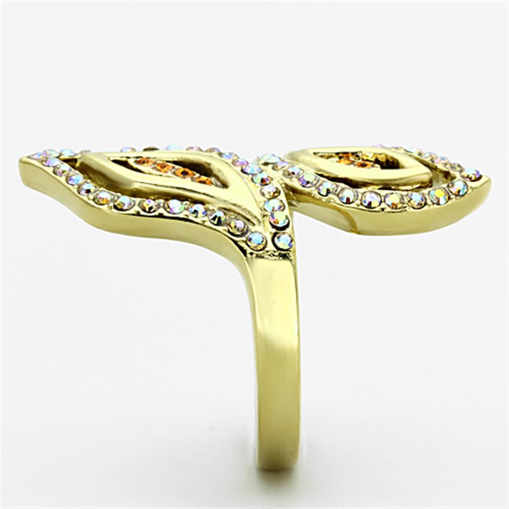 IP Gold(Ion Plating) Stainless Steel Ring with Top Grade Crystal  in Multi Color