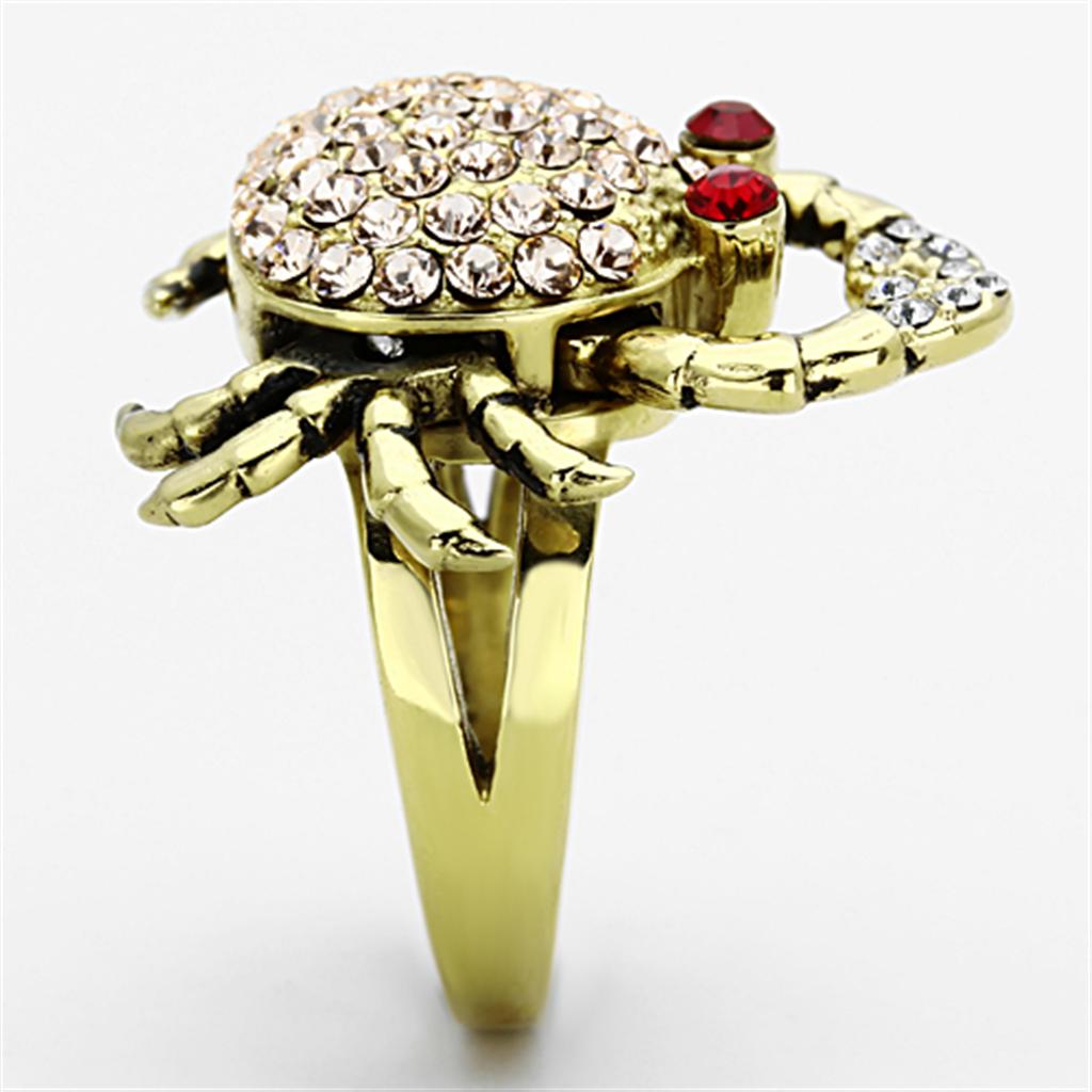 IP Gold(Ion Plating) Stainless Steel Ring with Top Grade Crystal  in Multi Color