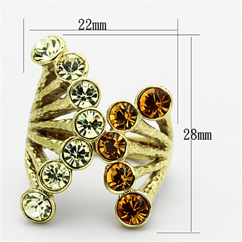 IP Gold(Ion Plating) Stainless Steel Ring with Top Grade Crystal  in Multi Color