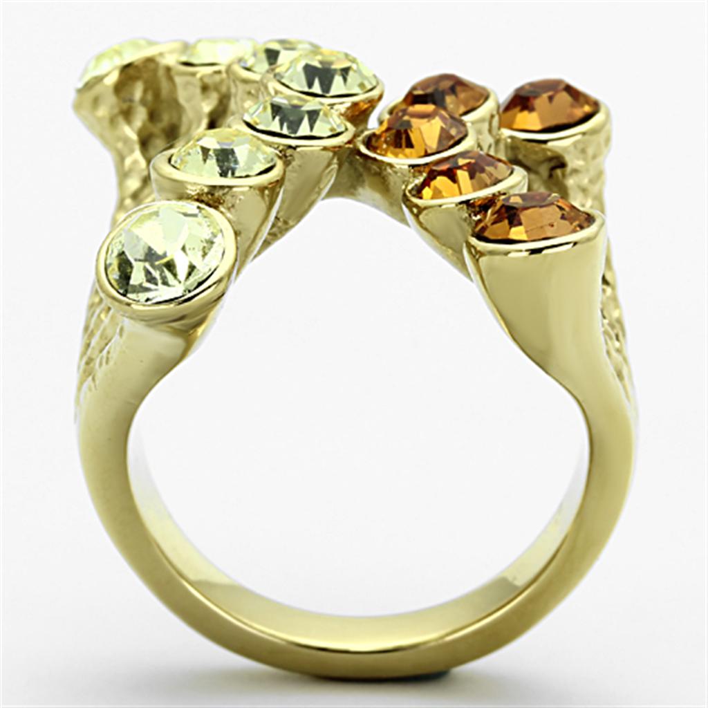 IP Gold(Ion Plating) Stainless Steel Ring with Top Grade Crystal  in Multi Color