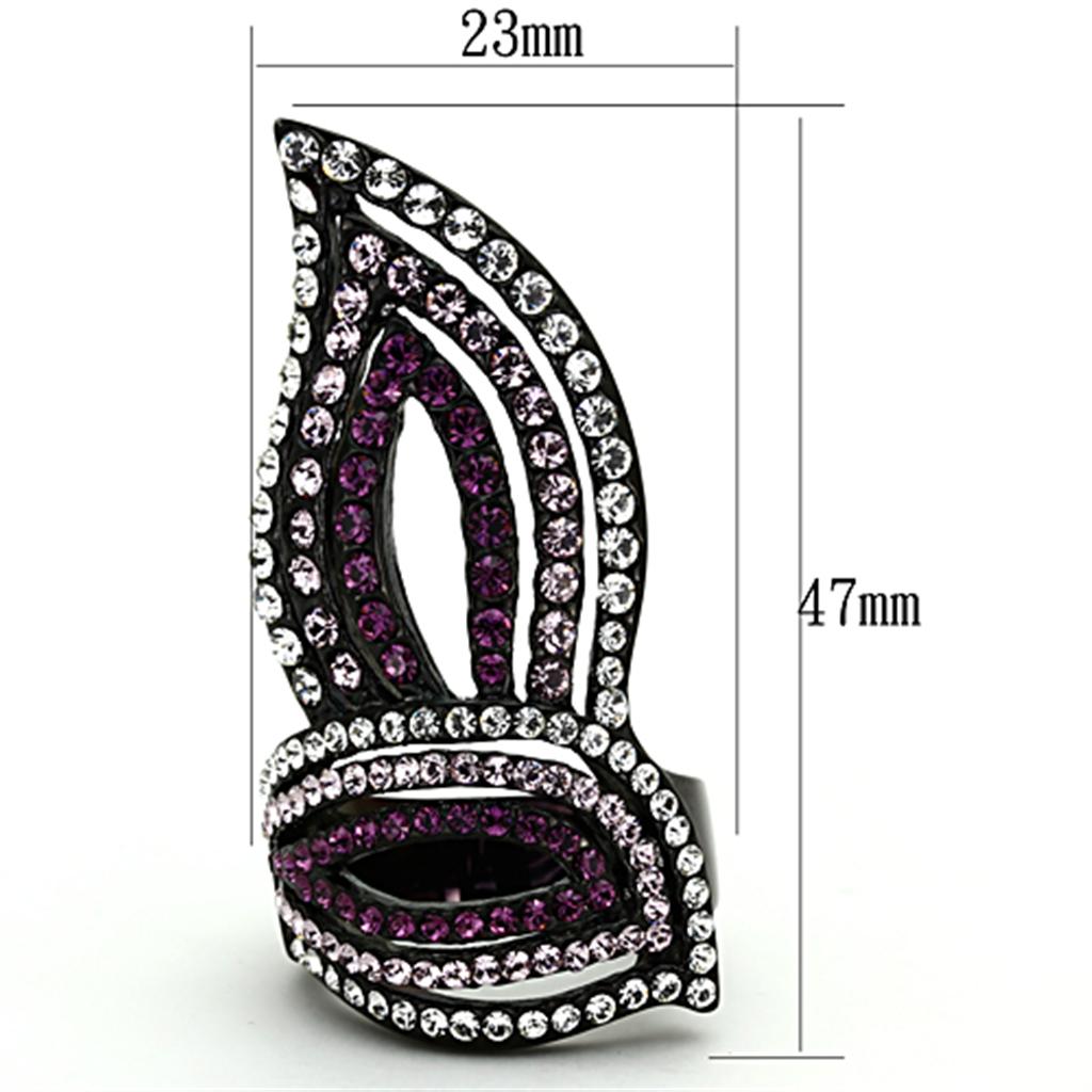 IP Black(Ion Plating) Stainless Steel Ring with Top Grade Crystal  in Multi Color