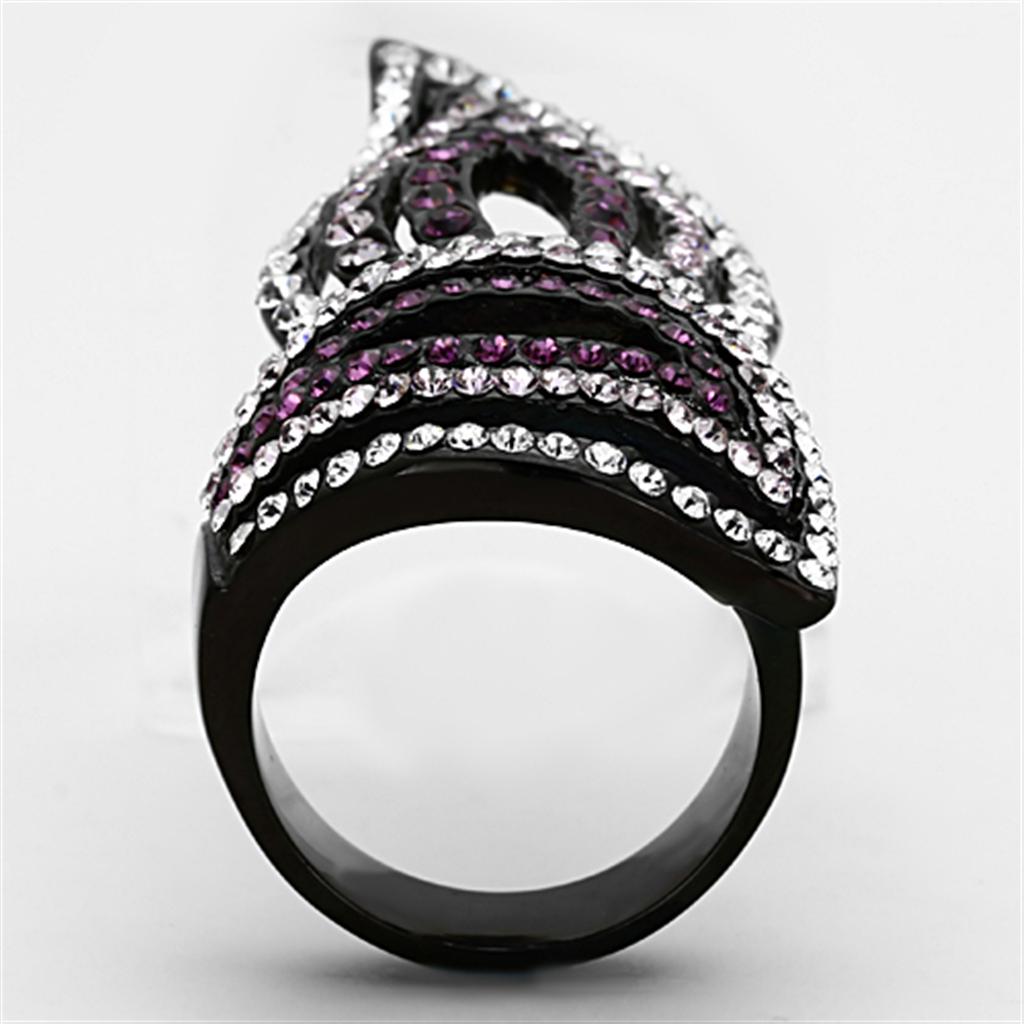 IP Black(Ion Plating) Stainless Steel Ring with Top Grade Crystal  in Multi Color