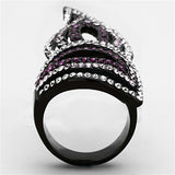 IP Black(Ion Plating) Stainless Steel Ring with Top Grade Crystal  in Multi Color