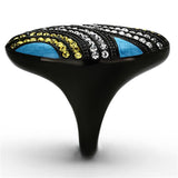 IP Black(Ion Plating) Stainless Steel Ring with Top Grade Crystal  in Citrine Yellow