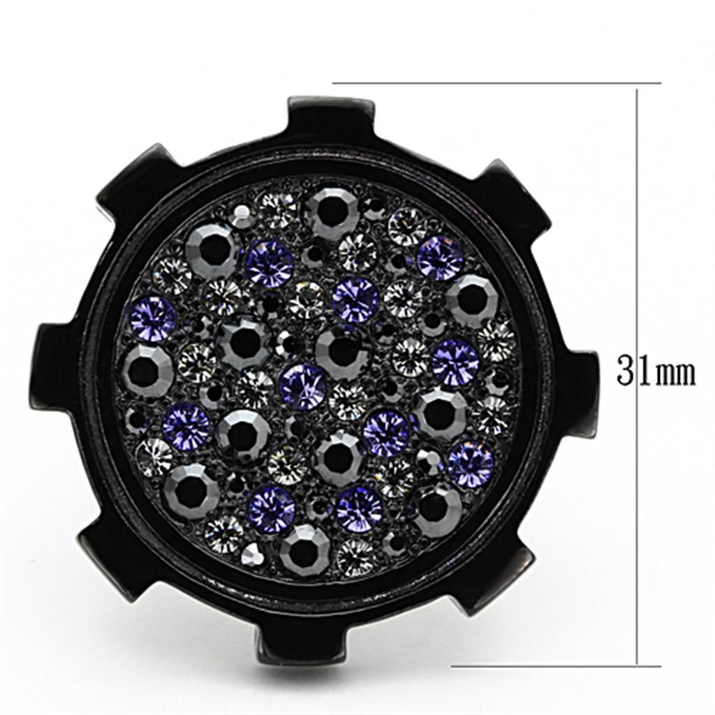 IP Black(Ion Plating) Stainless Steel Ring with Top Grade Crystal  in Multi Color