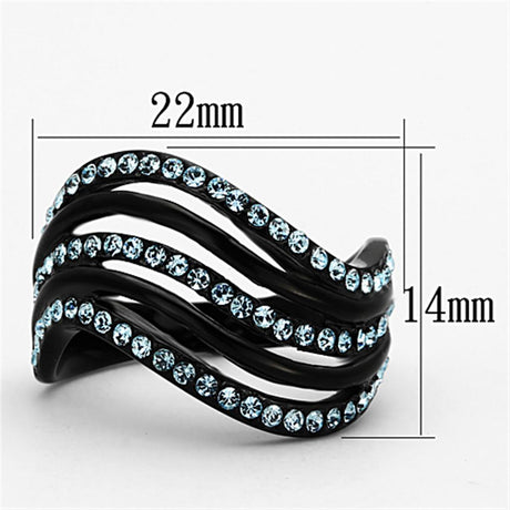 IP Black(Ion Plating) Stainless Steel Ring with Top Grade Crystal  in Sea Blue