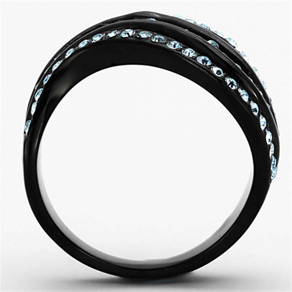 IP Black(Ion Plating) Stainless Steel Ring with Top Grade Crystal  in Sea Blue
