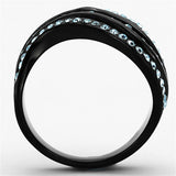 IP Black(Ion Plating) Stainless Steel Ring with Top Grade Crystal  in Sea Blue