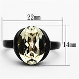 IP Black(Ion Plating) Stainless Steel Ring with Top Grade Crystal  in Light Smoked