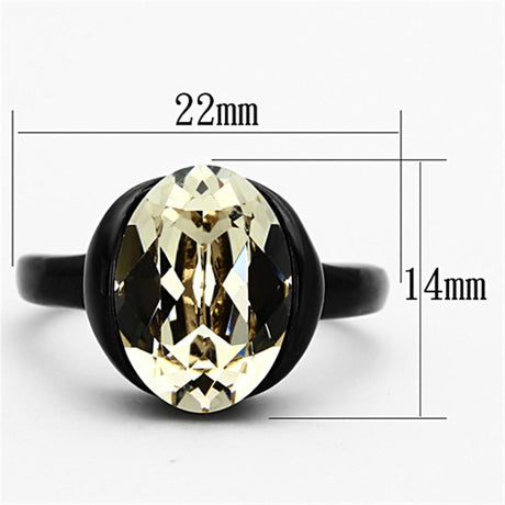 IP Black(Ion Plating) Stainless Steel Ring with Top Grade Crystal  in Light Smoked