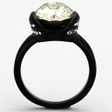 IP Black(Ion Plating) Stainless Steel Ring with Top Grade Crystal  in Light Smoked