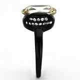 IP Black(Ion Plating) Stainless Steel Ring with Top Grade Crystal  in Light Smoked