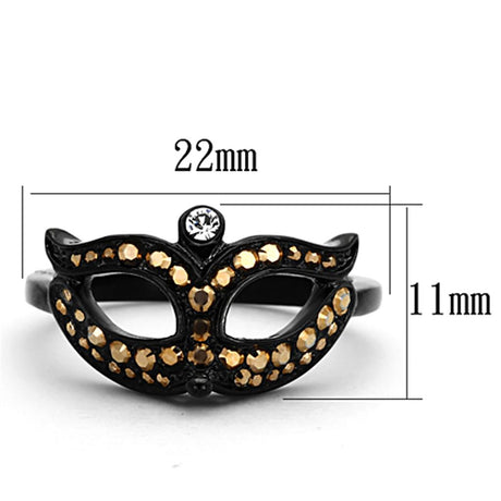 IP Black(Ion Plating) Stainless Steel Ring with Top Grade Crystal  in Metallic Light Gold