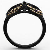IP Black(Ion Plating) Stainless Steel Ring with Top Grade Crystal  in Metallic Light Gold
