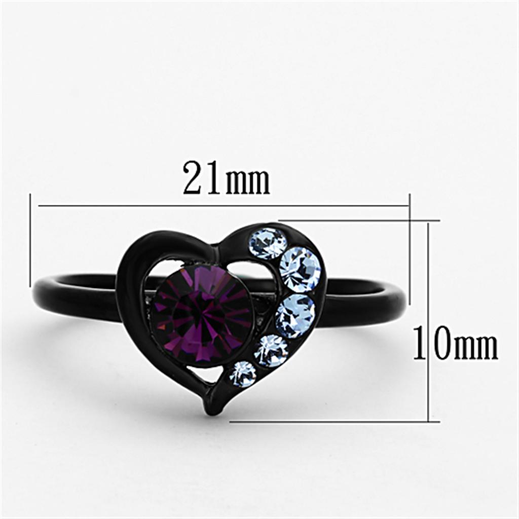 IP Black(Ion Plating) Stainless Steel Ring with Top Grade Crystal  in Amethyst