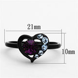 IP Black(Ion Plating) Stainless Steel Ring with Top Grade Crystal  in Amethyst