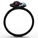 IP Black(Ion Plating) Stainless Steel Ring with Top Grade Crystal  in Amethyst