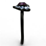 IP Black(Ion Plating) Stainless Steel Ring with Top Grade Crystal  in Amethyst