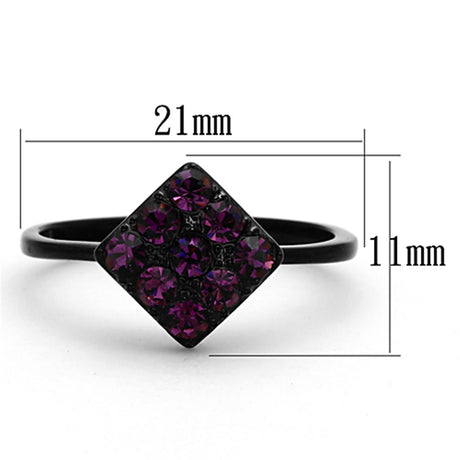 IP Black(Ion Plating) Stainless Steel Ring with Top Grade Crystal  in Amethyst