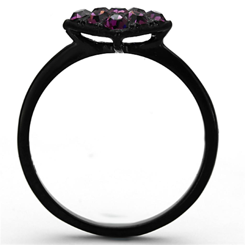 IP Black(Ion Plating) Stainless Steel Ring with Top Grade Crystal  in Amethyst