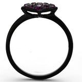 IP Black(Ion Plating) Stainless Steel Ring with Top Grade Crystal  in Amethyst