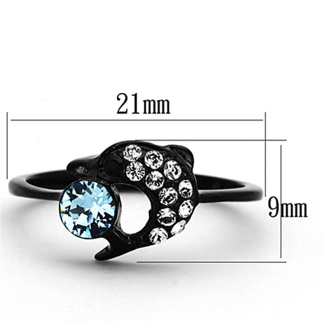 IP Black(Ion Plating) Stainless Steel Ring with Top Grade Crystal  in Sea Blue