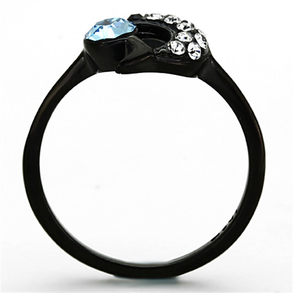 IP Black(Ion Plating) Stainless Steel Ring with Top Grade Crystal  in Sea Blue