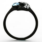 IP Black(Ion Plating) Stainless Steel Ring with Top Grade Crystal  in Sea Blue