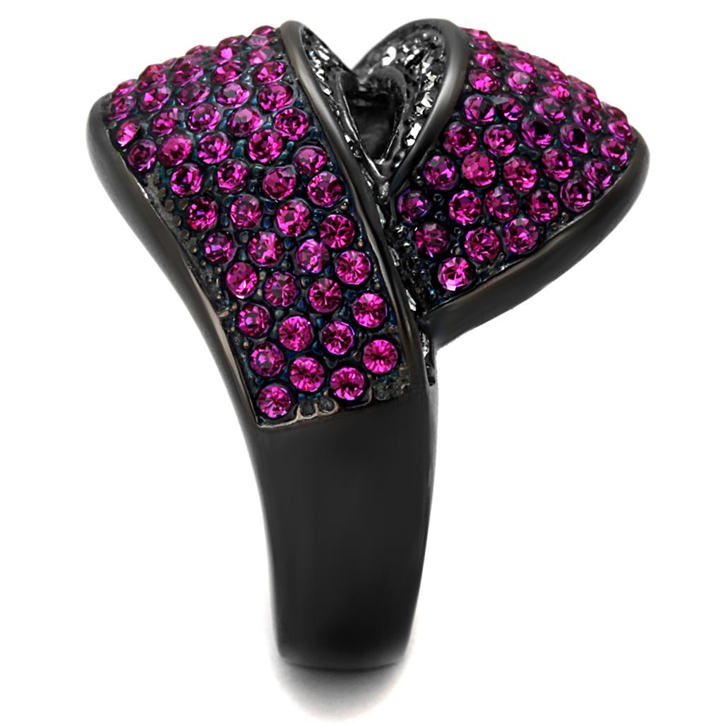 IP Light Black  (IP Gun) Stainless Steel Ring with Top Grade Crystal  in Light Peach