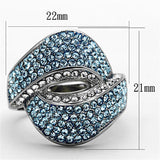 High polished (no plating) Stainless Steel Ring with Top Grade Crystal  in Sea Blue
