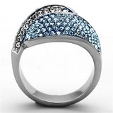 High polished (no plating) Stainless Steel Ring with Top Grade Crystal  in Sea Blue