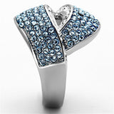 High polished (no plating) Stainless Steel Ring with Top Grade Crystal  in Sea Blue