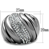 High polished (no plating) Stainless Steel Ring with Top Grade Crystal  in Clear
