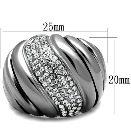 High polished (no plating) Stainless Steel Ring with Top Grade Crystal  in Clear