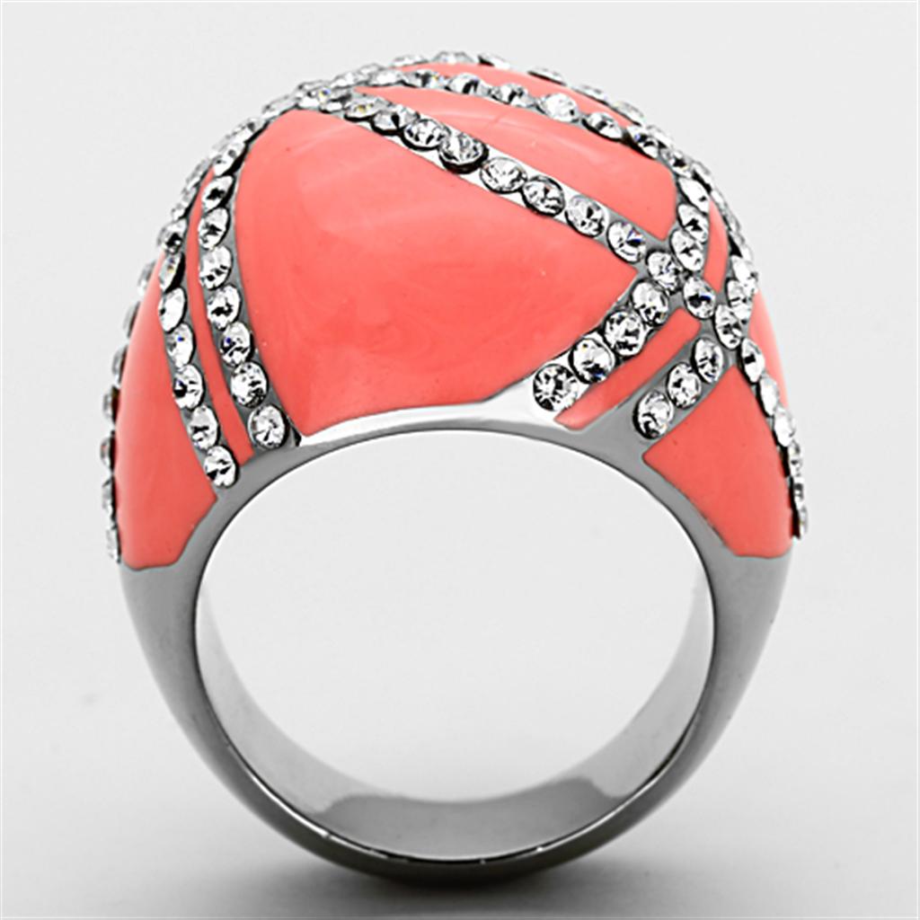 High polished (no plating) Stainless Steel Ring with Top Grade Crystal  in Clear