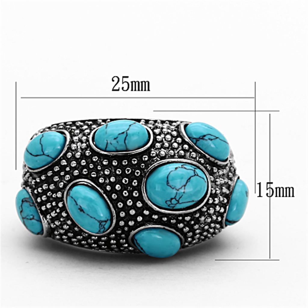 High polished (no plating) Stainless Steel Ring with Synthetic Turquoise in Sea Blue