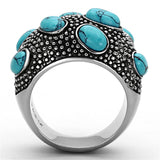 High polished (no plating) Stainless Steel Ring with Synthetic Turquoise in Sea Blue